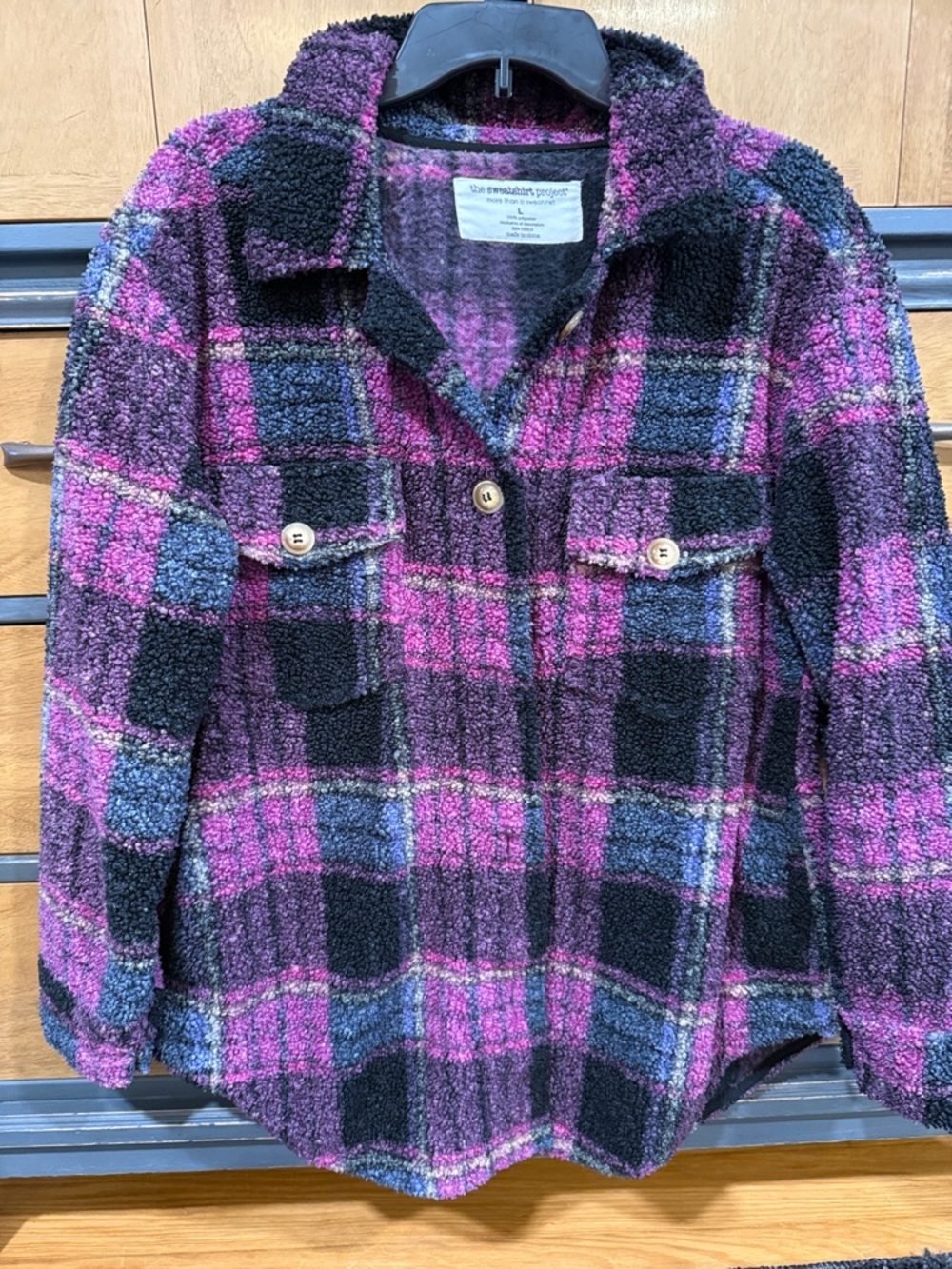 Women’s Cozy Plaid Sherpa Shacket with Pink & Black Check